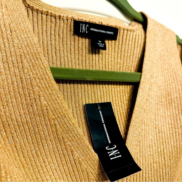 INC international concepts gold glittery cold shoulder sweater medium NWT - Picture 3 of 5